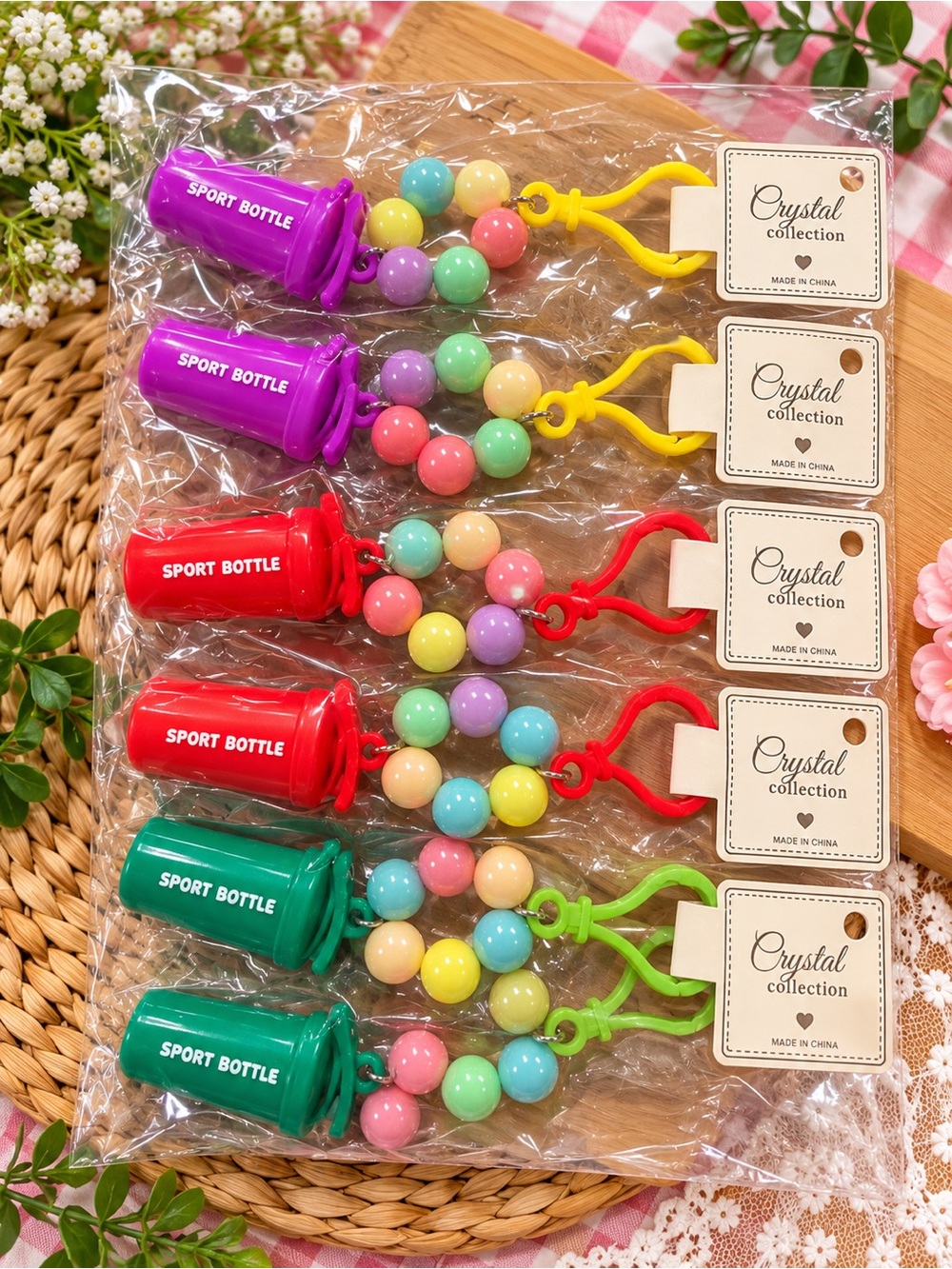 Multicolor Sport Bottle Keychain - Pack of 6